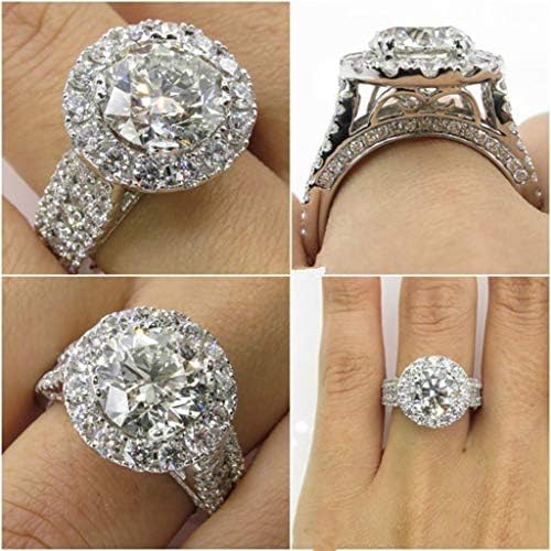 טבעת אירוסין של סוליטייר לנשים, להקת חתונה 925 כסף עגול עגול זירקוניה מבטיחה טבעות חתונה