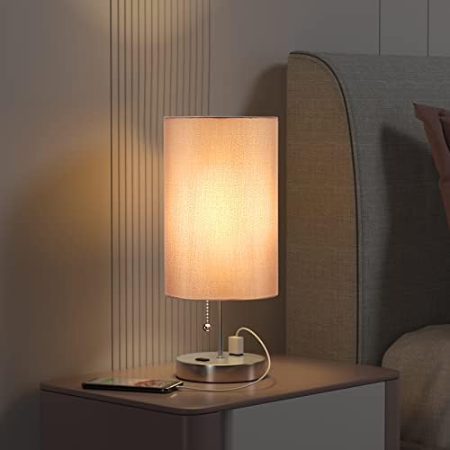 אקקסין מנורת שולחן מיטה קטנה לחדר שינה, מנורות שידות לילה קטנות מודרניות עם חנויות, מנורת לילה צילינדר