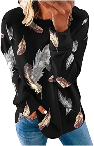 סווטשירט לנשים רופף מזדמן טוניקת חולצות צווארון עגול דק בסוודרים סתיו אופנה 2022 טרנדי גרפי ארוך שרוול חולצה