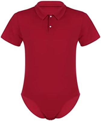 Jugaoge Mens שרוול קצר חתיכה אחת חולצה כפתור בגד גוף גוף גוף גוף גוף גוף גוף עליון אדום מדיום אדום
