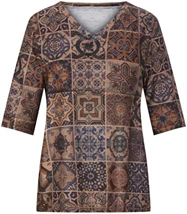 חולצת טופ חולצה לנשים 2023 3/4 שרוול כותנה נגד צוואר גרפי ימי הביניים משובצים רנסנט איכרים Steampunk Top Top