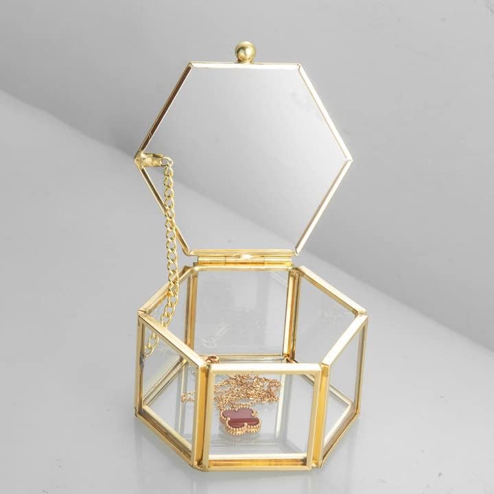 פיארל קטן זהב זכוכית תכשיטי תכשיט זעיר תיבת מצועצע טבעת עגיל תצוגת תיבת מזכרת ארגונית מקרה מלאכותי פרח עלי