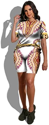 חולצת טריקו מודפסת בקיץ אפריקאית+מכנסיים קצרים מתאימים לגברים/נשים מזדמנים שרוול קצר שרוול קצר 2 אימונית אימונית