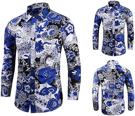 חולצת פרחים של גברים צמרת שרוולים ארוכים בתוספת אופנה בגודל כפתור רזה כפתור חולצת דש קרדיגן הוואי