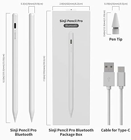 עט Bluetooth של Sinjimoru לאייפד, חכם נקודה עדינה דיגיטלית חכמה למסכי מגע עבור Apple iPad Pro/Mini/Air