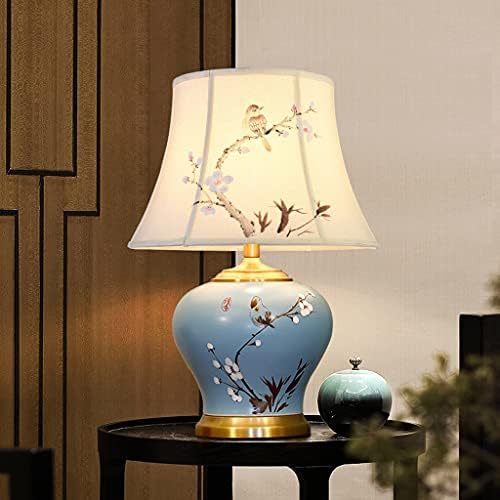 LXXSH סינית קרמיקה מנורת שולחן מגורים סלון מנורת מיטה חדר שינה קישוט צבוע ביד רטרו נחושת חמה בסגנון סיני
