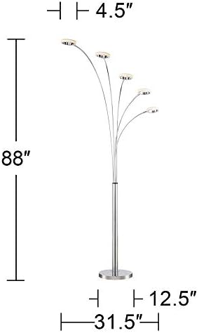 פוסיני אירו עיצוב אלדו אמצע המאה מודרני קשת רצפת מנורת הוביל 5 - אור 88 גבוה כרום כסף עגול טבעת צל עם אקריליק מפזר