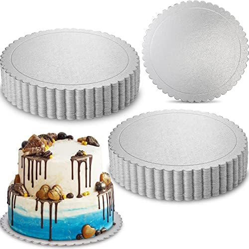 50 חבילה עוגת לוחות עגול כסף צדפות קצה לוח עוגה חד פעמי לוח עוגה בסיס גריז הוכחת עוגת צלחת לשנה חדשה חתונה יום