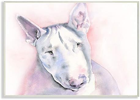 תעשיות סטופל לבן בולטרייר כלב חיות מחמד בעלי חיים ציור בצבעי מים שלט קיר, 12 על 18, רב צבע