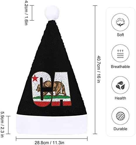 קליפורניה דוב דגל מצחיק חג המולד כובע נצנצים סנטה קלאוס כובעי גברים נשים חג המולד מסיבת חג קישוטים