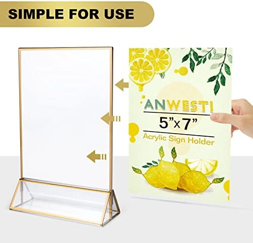 מסגרות זהב של Anwesti מחזיק סימנים אקרילי 5 × 7in, מחזיק תפריט מספרים שולחן אקרילי לקבלה לחתונה, מסגרת תמונה