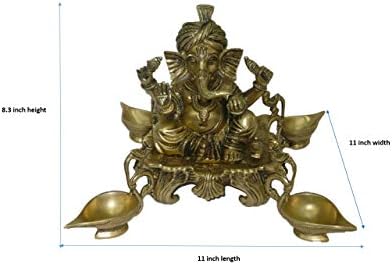 Bharat Haat מיוצר עם מתכת פליז טורבן גנש יושב על באג'את עם 4 מנורת שמן דיה בינוני בגודל באמנות דקורטיבית
