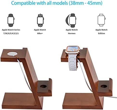 Shevvi Stand for Apple Watch, 2 ב 1 מחזיק מעמד טלפונים עץ אגוז 1 לטאבלט של iPad, שולחן עבודה מעמד