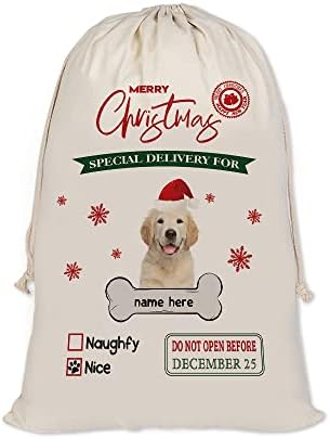 תיקאתה מצחיק גולדן רטריבר סנטה שקים אישית כלב בד שקיות עם שרוך חג המולד אחסון תיק להווה כותנה