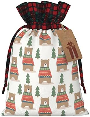חג המולד שרוך מתנת שקיות חג המולד-חמוד-מצחיק-דוב באפלו משובץ שרוך תיק צד טובה שקיות