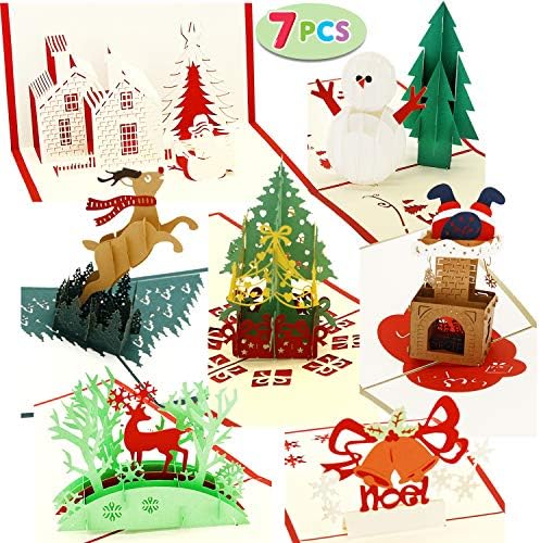 חבילת ג 'ויין של 7 מוקפץ 3ד כרטיסי ברכה לחג המולד עיצובים ייחודיים & מגבר; מעטפות 6 איקס 6 לעונת חג המולד
