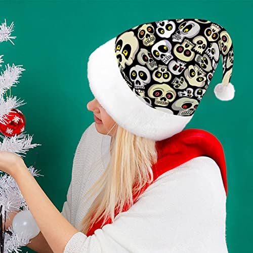 גולגולת דפוס חג המולד כובע סנטה קלאוס כובעי קצר קטיפה עם לבן חפתים לגברים נשים חג המולד חג מסיבת קישוטים