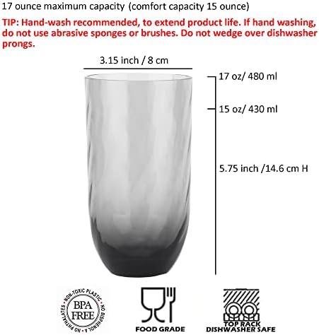 קוקסין-קרלו 13.5 אונקיות ו -17 אונקיות כוסות אקריליק כוסות פלסטיק מעורב, סט של 8 אפור