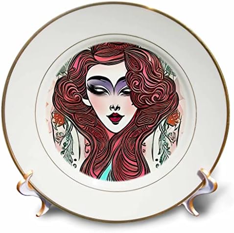 3drose Art Nouveau Woman. אלת פנטזיית שיער אדום של גן ומתנת אביב - צלחות