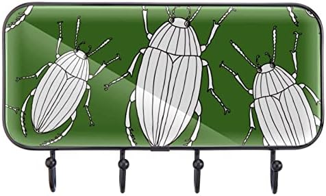 חיפושיות משורטטות קיר מעיל הדפס ירוק קיר קיר, מתלה מעיל כניסה עם 4 חיבור לעיל מעיל גלימות ארנק