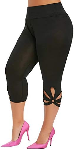 מכנסי יוגה לנשים אורך קפרי בתוספת גודל גודל טהור חלול חלול גבוה בקרת בטן כושר חותלות אתלטיות