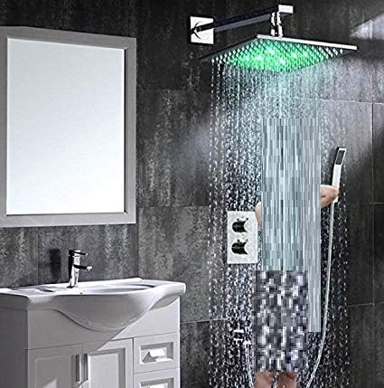 גאו תרמוסטטי מקלחת סט הידרו כוח 3 צבע שינוי 10 אינץ טוב פליז כרום מקלחת עם חיישן אמבטיה ברז ברז סט