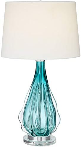 פוסיני אירו עיצוב קלודט מודרני שולחן מנורת 27 גבוה טורקיז כחול ירוק זכוכית גל דפוס לבן מחודד