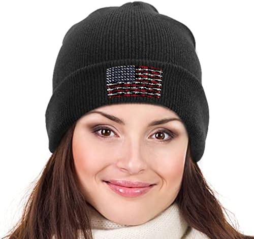 אקדחי כובעים סרוגים דגל אמריקאי רך כובעי כפות חמים רכים כובעי גולגולת לגברים נשים נערות