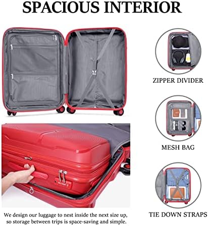 ווסטברונקו מטען סטי להרחבה קשיח קל משקל מזוודות עם ספינר גלגלים צא מנעול לשאת על נסיעות, אדום