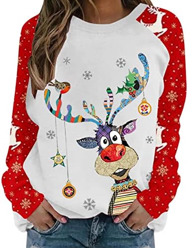 מכוער חג המולד סוודר לנשים מצחיק איל חולצה חולצה פתית שלג ארוך שרוול צווארון עגול חולצות