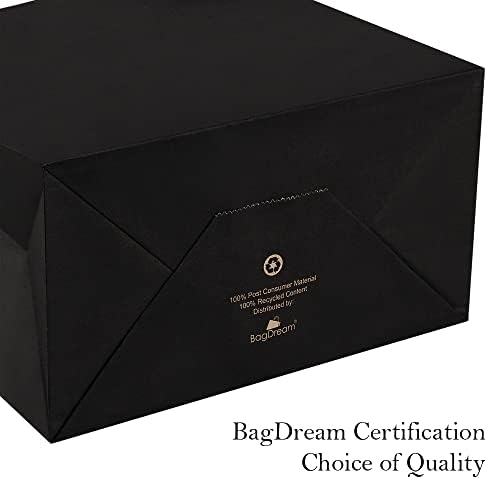 שקיות מתנת חלומות 8 על 4.25 על 10.5 25 יחידות שקיות נייר קראפט שחורות, שקיות מתנת נייר עם ידיות,