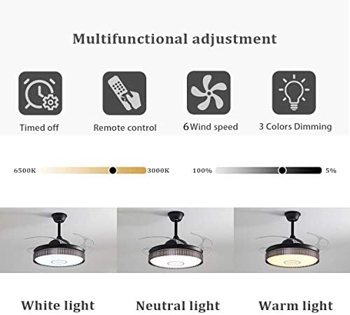 מאווררי סלון של ניאוצי עם אורות תקרה ושלט רחוק, אור מודרני של 6 מהירות LED מתכוונן אור מעריץ אור לחדר אוכל מקורה