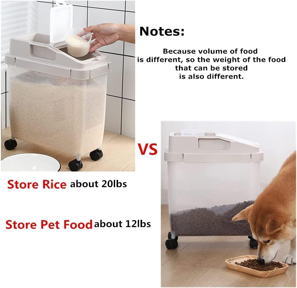 20 קילו אטום אורז מיכל עם גלגלים להסרה, יבש מזון דגני שעועית אחסון מיכל אטום 12 קילו חתול כלב לחיות מחמד