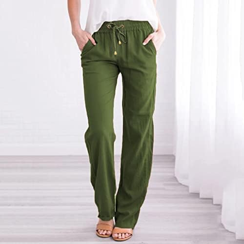 מכנסי פשתן של Kcjgikpok נשים, מכנסי פשתן עם מותניים גבוהים ומוצקים עם רגל ישר מכנסי פשתן מתאימים עם מכנסי