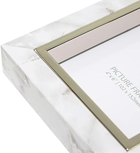 כלי בית שמח עכשווי הדפס שיש לבן פלסטיק 4x6 מסגרת תמונה בסגנון קופסא עם חוטי כסף לקיר או שולחן