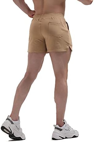 מאיקאנונג גברים אימון כושר מכנסיים קצרים כותנה ריצה אתלטי מכנסיים קצרים עם רוכסן כיסים