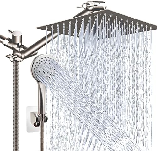משולבת ראש מקלחת, 10 'בלחץ גבוה ראש מקלחת גשם עם 11' 'זרוע הרחבה מתכווננת ו -5 הגדרות משולבת ראש מקלחת