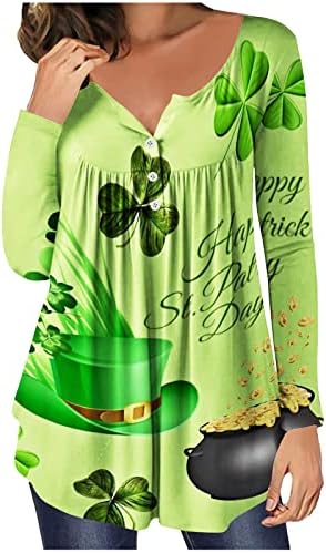 Pimoxv Saint Patricks Day חולצות נשים טוניקות ארוכות ללבוש עם חותלות הדפס שמרוק חמוד קפלים מחבוא