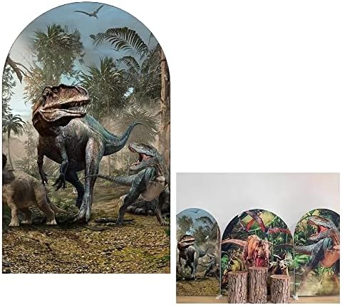 תפאורת קשת דינוזאור של Konpon 4x7ft דינוזאור פארק נושא קשת עטיפות רקע נמתח לקישוט המסיבות מקלחת תינוק
