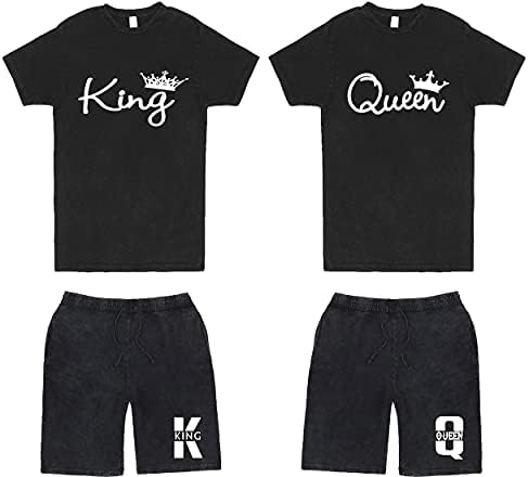 חולצה תואמת של מלך ומלכה וסט קצר-מכנסיים קצרים של מלך המלכה