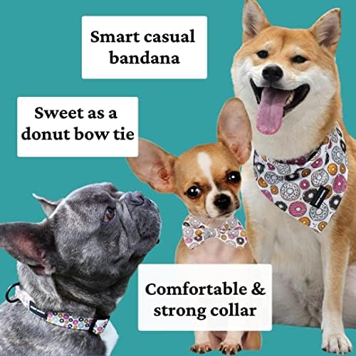 רתמת כלבים פרימיום של סופגנייה מוגדרת עם רצועה, עניבת פרפר בנדנה צווארון ותיק פופ.