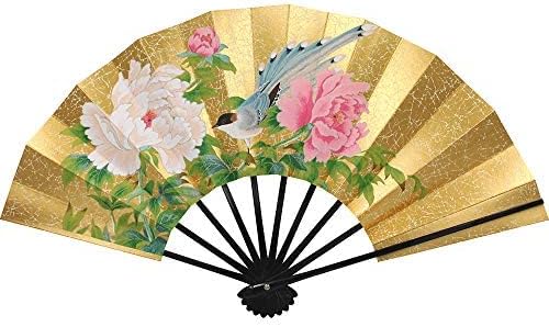 Hangesho Kyo-Sensu פנים מאוורר מתקפל דקורטיבי עם מעמד, 19 x11.5, מלאכות מסורתיות יפניות, עיצוב הפיך: זהב/איריס/אדמונית