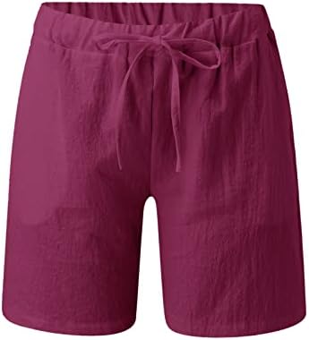 מכנסי פשתן לנשים אלסטיות במותניים גבוהות בצבע אחיד שקית נייר מכנסיים קצרים רופפים בכושר כושר קיץ מכנסיים