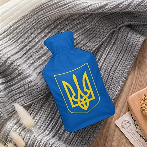 מעיל הנשק של אוקראינה בקבוק מים חמים מודפסים עם כיסוי קטיפה רכה יד שקית הזרקת מי גומי חמים 1000 מל