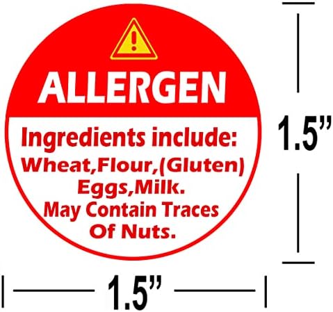 אדום אלרגן אזהרת מדבקות תוויות, 1.5 אינץ אלרגיה מדבקת עבור עוגה, חנויות מכולת, מסעדות, מזון משאיות, מעדניות,מזון