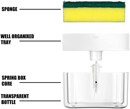 מתקן לסבון כלים עם מחזיק ספוג, מתקן לסבון כלים עמיד למטבח ביתי לחדר אוכל בחדר האמבטיה, חומר ניקוי סבון 2 ב -1