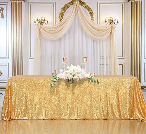 ב-מגניב זהב נצנצים מפת שולחן חלקה 90 על 132 אינץ מלבן רצף שולחן שכבות יום הולדת עוגת מסיבת חג המולד קישוטי בציר