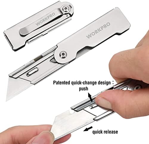 וורקפרו 3-חתיכה שינוי מהיר מתקפל כיס סכין שירות סט & מגבר; וורקפרו 100-חבילה סכין שירות להבים עם מתקן