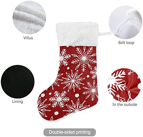 גרבי חג המולד של Alaza לבנים פתיתי שלג על רקע אדום קלאסי קלאסי מותאם אישית לקישוטים גרביים גדולים לעיצוב