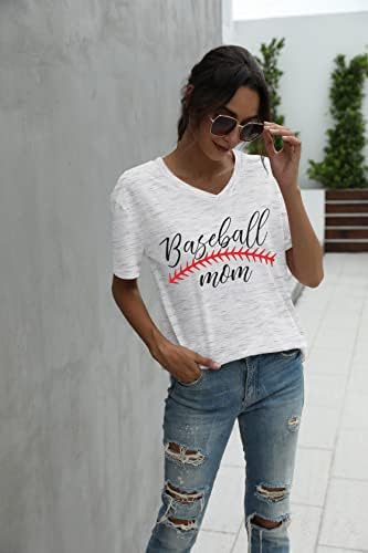 חולצת טריקו של אמא בייסבול נשים הדפסת מכתב מצחיק בייסבול גרפי גרפי צמרות שרוול קצר טי.